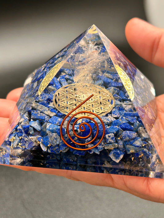 Pyramid, Orgonite, Lapis Clear Quartz Angel (VPS-06)