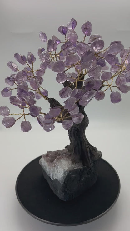 Home & Office Decor, Crystal Tree, Amethyst, 160 Stones, 11" Tall on Amethyst Base - (DCT-08)