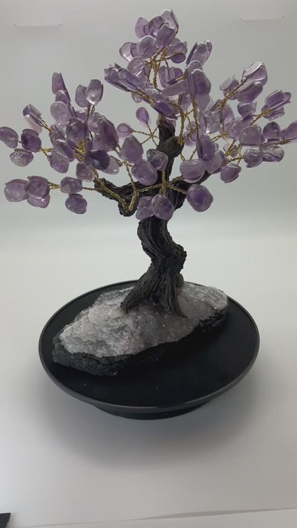 Home & Office Decor, Crystal Tree, Amethyst, 120 Stones, 10" Tall on White Quartz Base - (DCT-09)