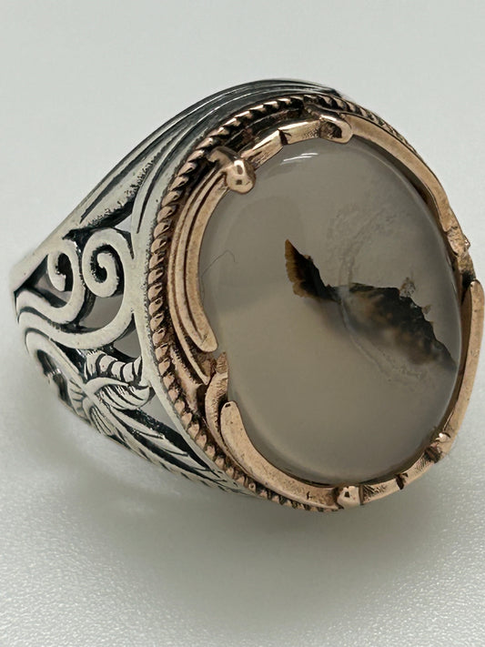 Men's Ring, Agate (Yemeni), Oval, Size 10 (JMR 02)