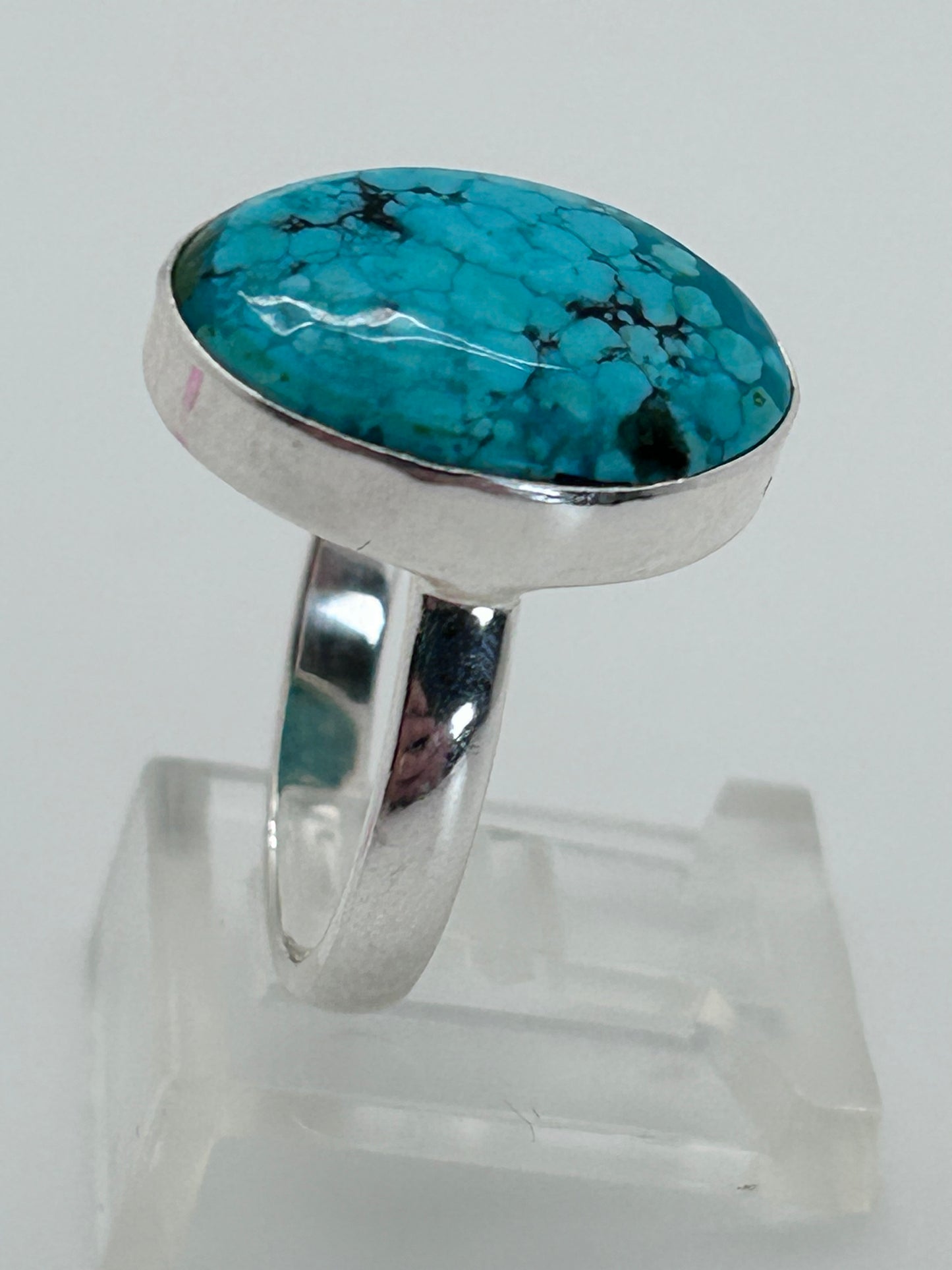 Jewelry, Women's Ring, Tibetan Turquoise, Oval, Sterling Silver, Size 8 - (JWR-10)