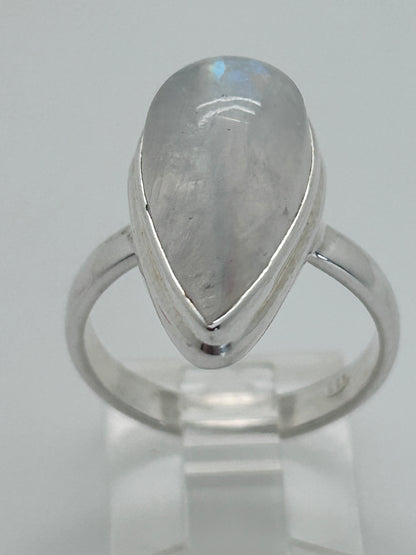 Jewelry, Women's Ring, Rainbow Moonstone, Pear, Sterling Silver Size 7 - (JWR-12)