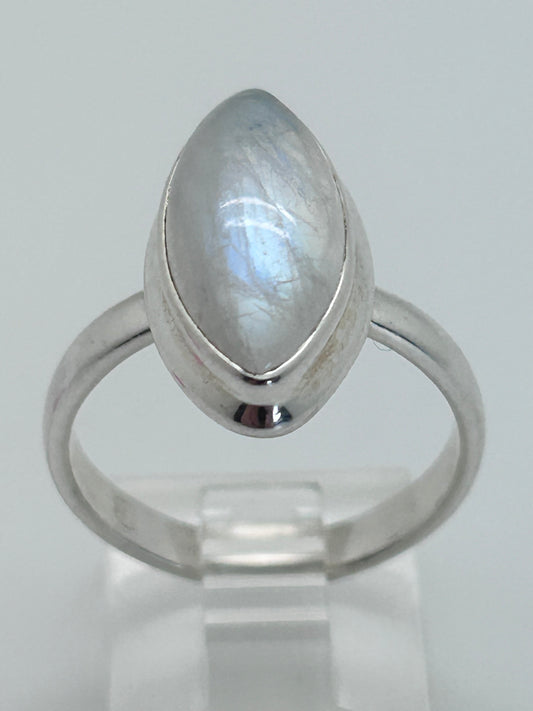 Jewelry, Women's Ring, Rainbow Moonstone, Marquise, Sterling, Silver, Size 8 - (JWR-14)