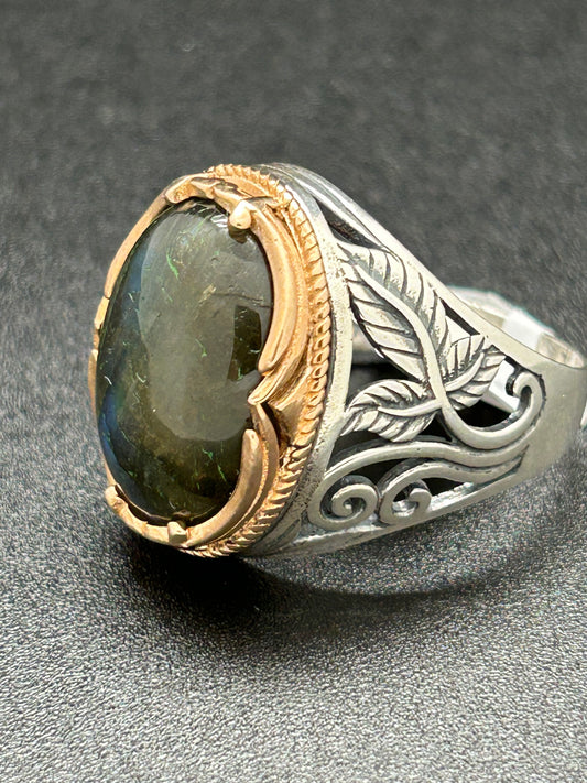 Men's Ring, Labradorite, Oval, Size 12 - (JMR-16)