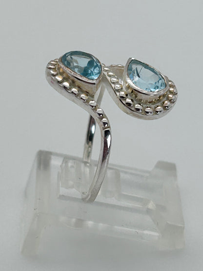 Jewelry, Women's Rings, Aquamarine, Dual Teardrops, Sterling Silver Base, Size 6 - SKU(JWR-16)