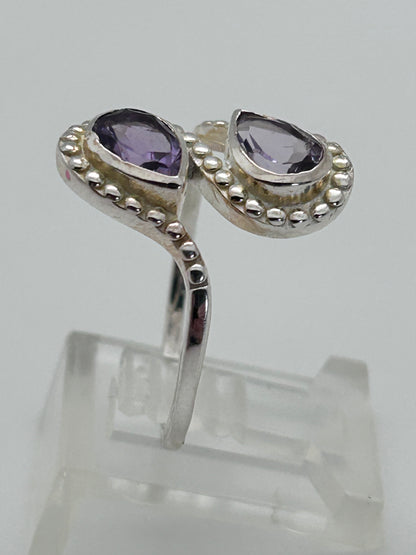 Jewelry, Women's Ring, Chevron-Amethyst, Dual Teardrops, Sterling Silver - SKU(JWR-17a/b