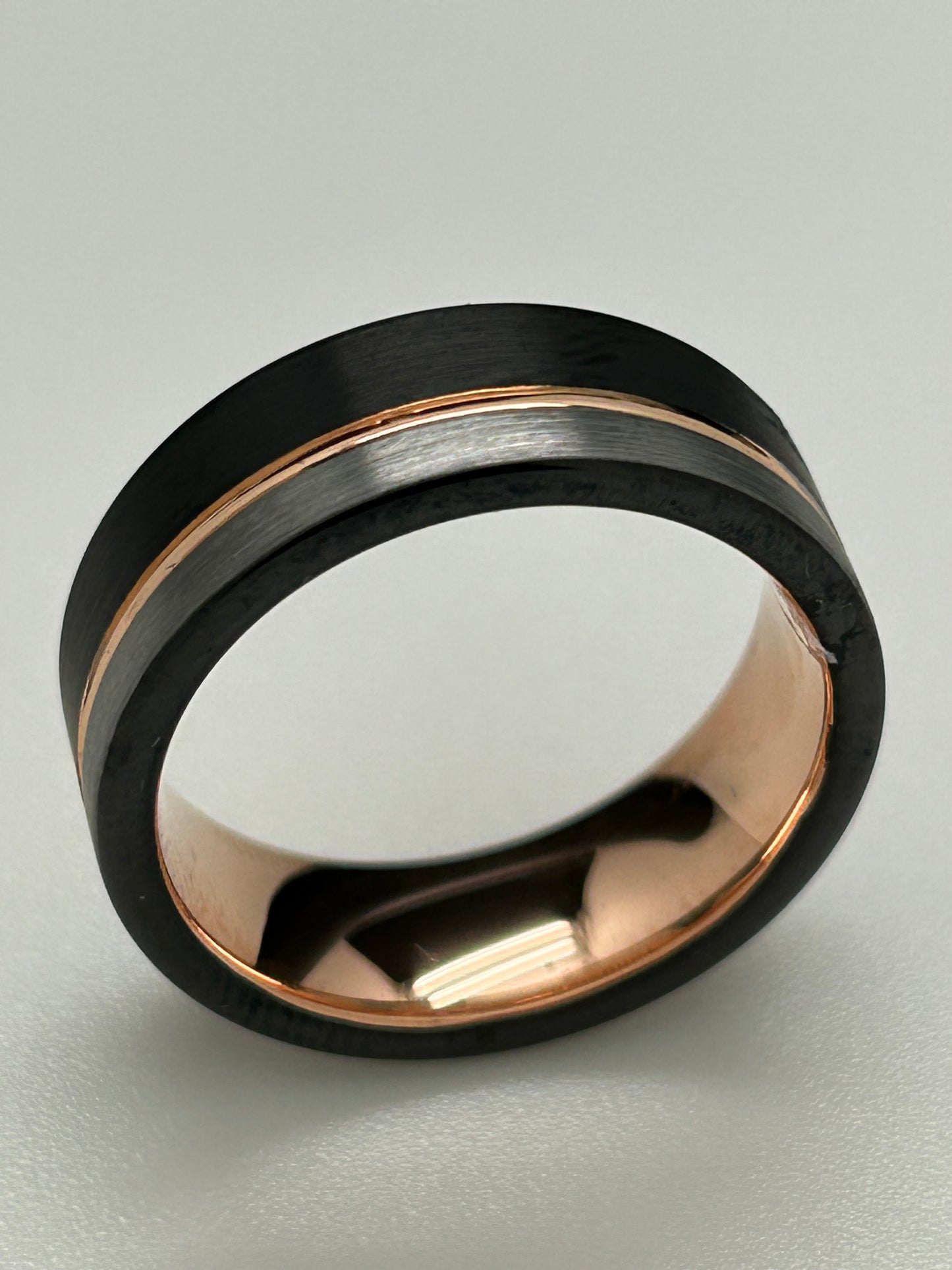 Men's Ring, Tungsten, Black and Silver Brushed with Gold Groove, Lining (JMR 22)