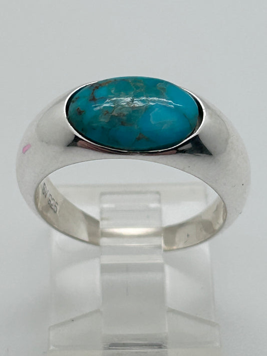 Jewelry, Women's Ring Tibetan Turquoise, Horizontal Oval, Sterling Silver Size 7 - SKU(JWR-19)