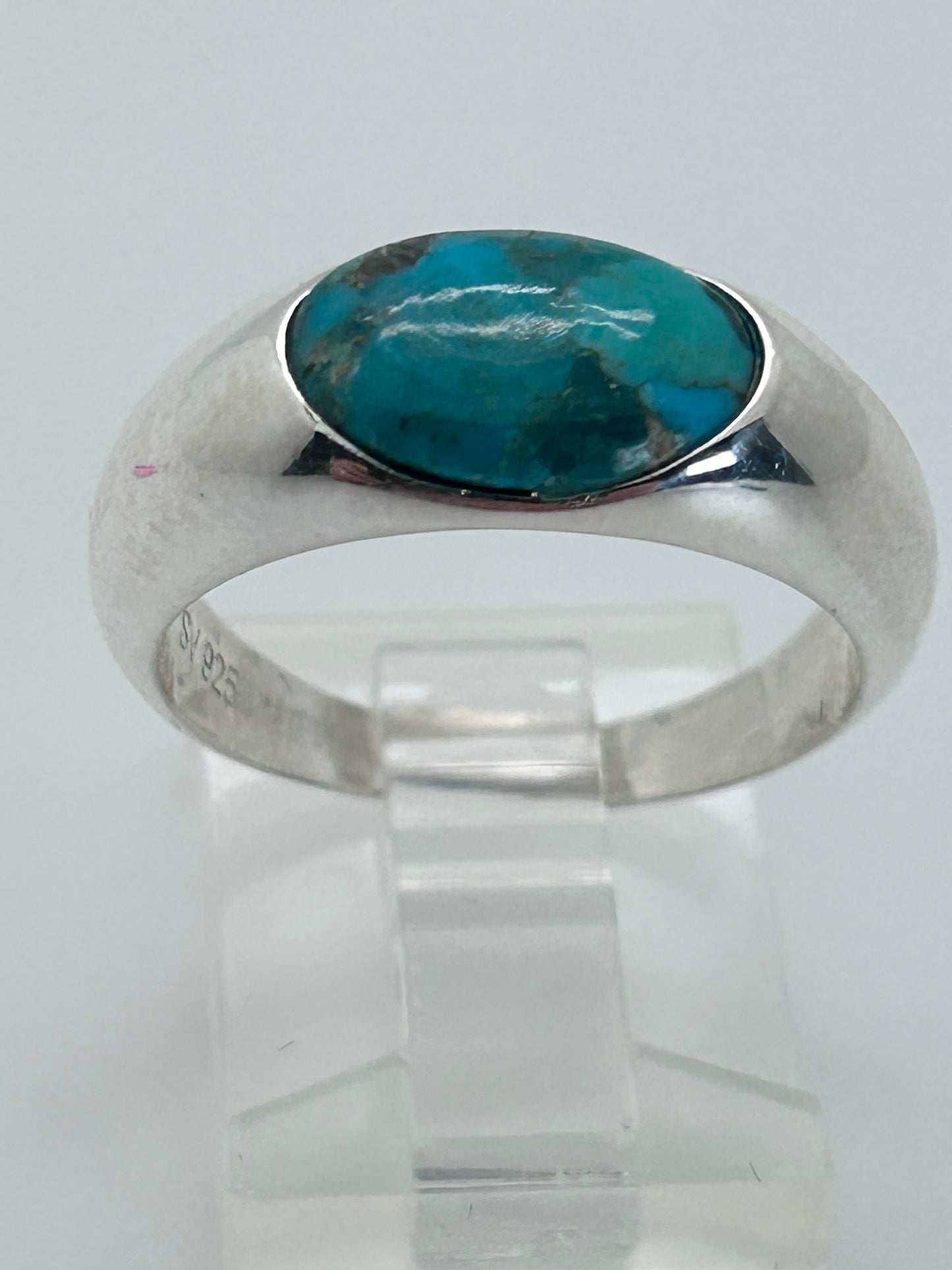 Jewelry, Women's Ring Tibetan Turquoise, Horizontal Oval, Sterling Silver Size 8 - SKU(JWR-20)