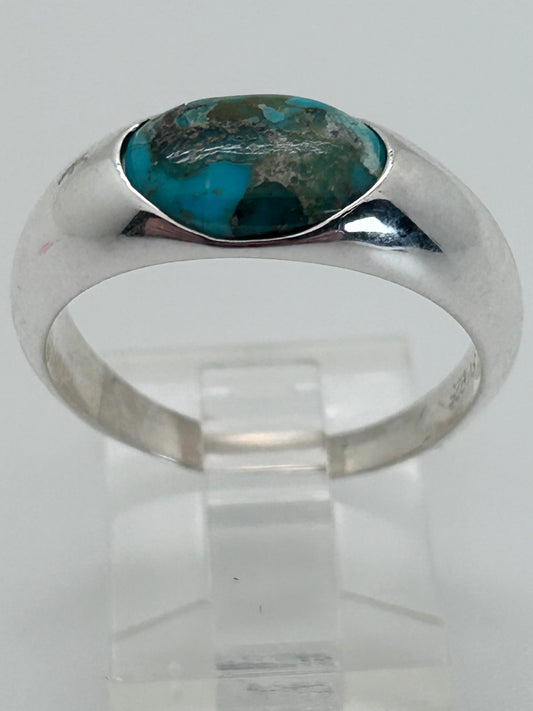 Jewelry, Women's Ring Tibetan Turquoise, Horizontal Oval, Sterling Silver Size 10 - SKU(JWR-22)