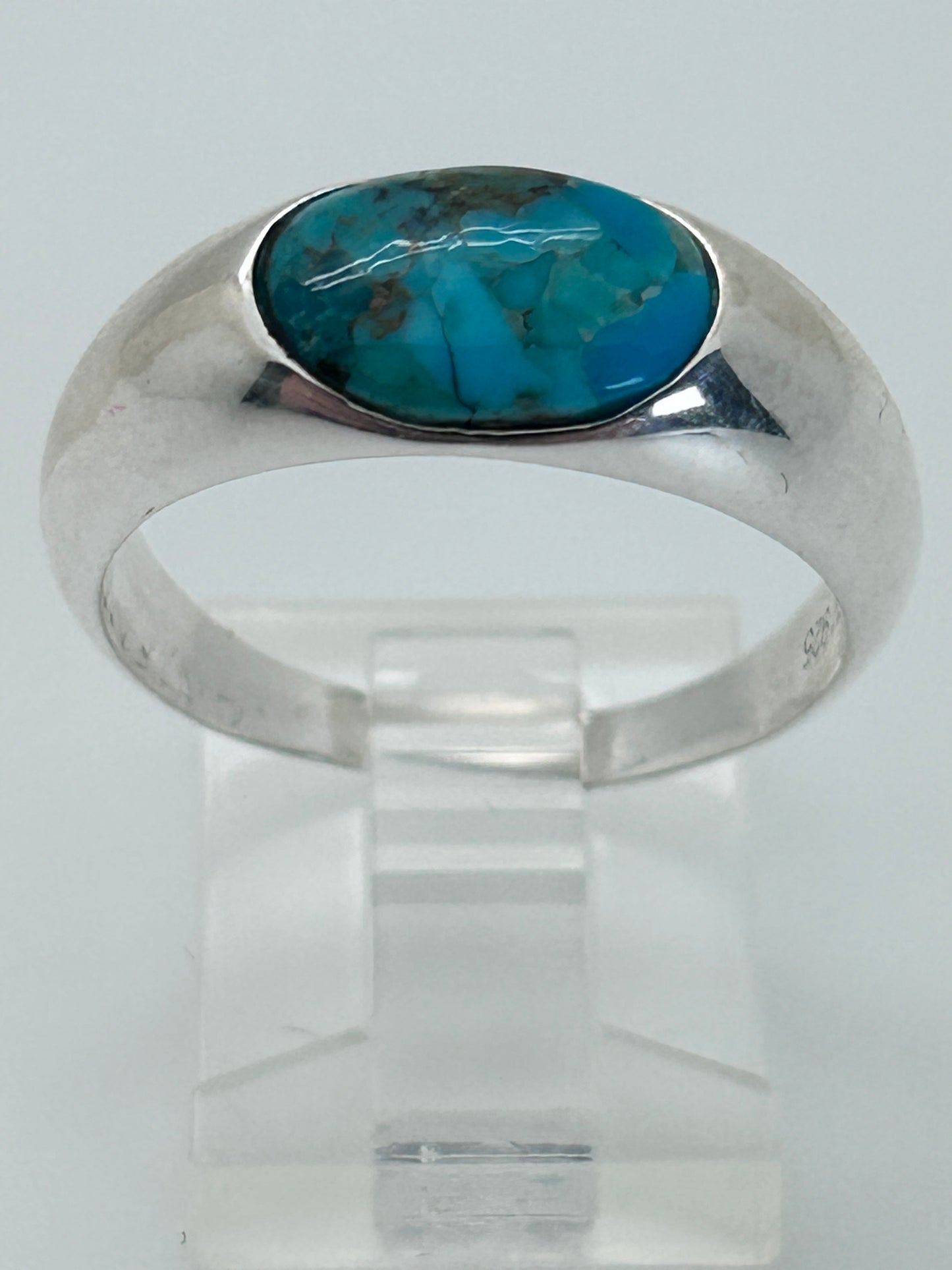 Jewelry, Women's Ring Tibetan Turquoise, Horizontal Oval, Sterling Silver Size 10 - SKU(JWR-23)