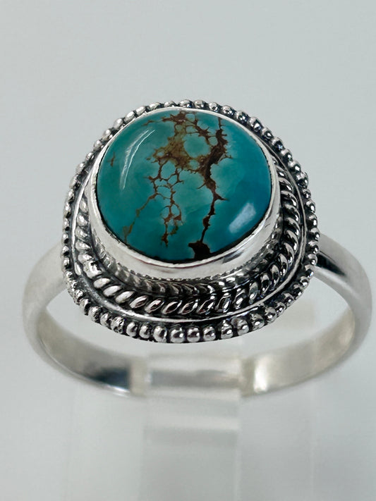 Jewelry, Woman's Ring, Tibetan Turquoise, Round, Size 9 SKU(JWR-26)