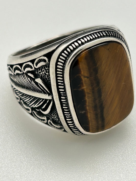 Men's Ring, Tiger Eye, Rectangular, Size 12 (JMR 03)