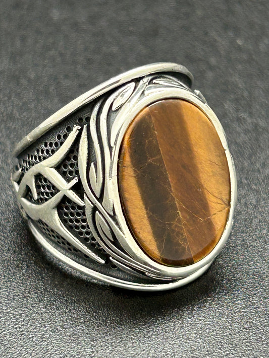 Men's Ring, Tiger Eye, Oval, Size 9 (JMR 04)