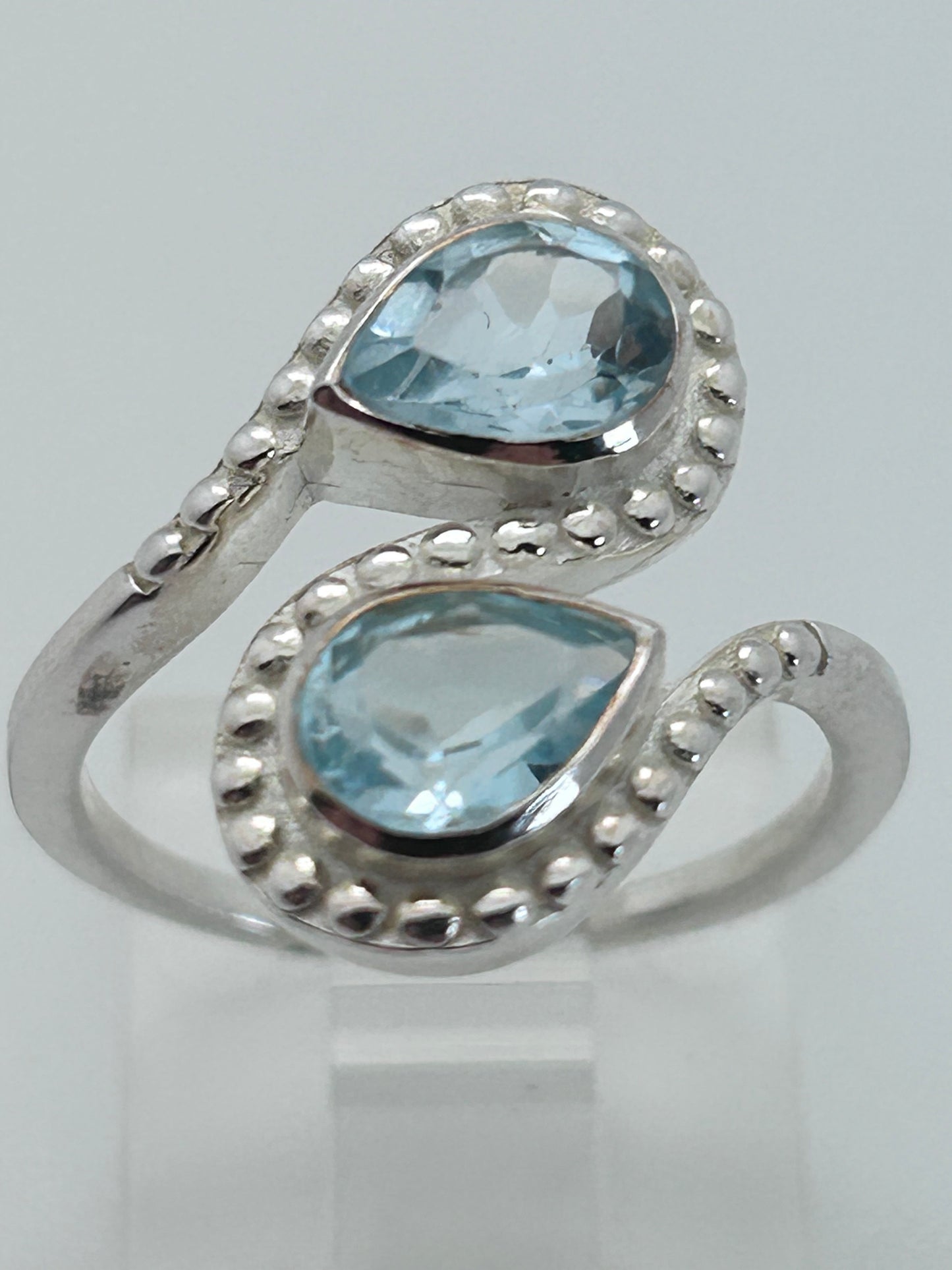 Jewelry, Women's Rings, Aquamarine, Dual Teardrops, Sterling Silver Base, Size 6 - SKU(JWR-16)