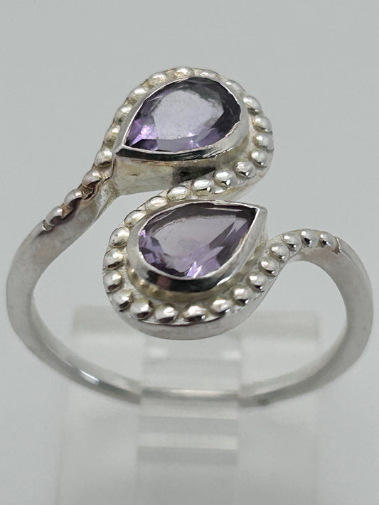 Jewelry, Women's Ring, Chevron-Amethyst, Dual Teardrops, Sterling Silver - SKU(JWR-17a/b