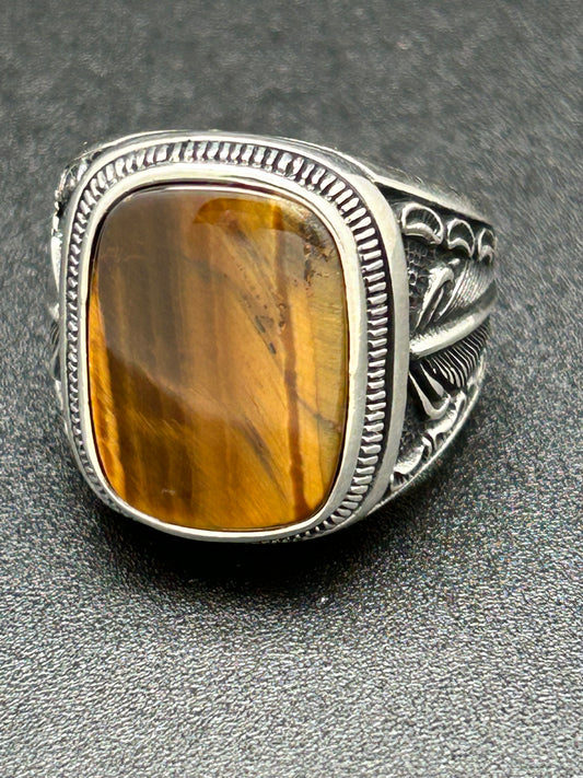 Men's Ring, Tiger Eye, Rectangular, Size 10 (JMR 05)