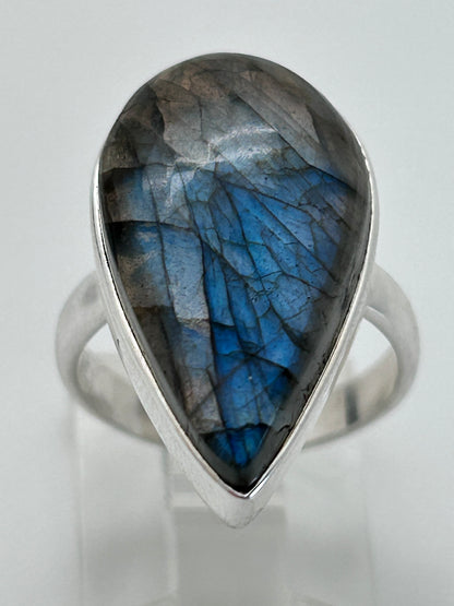 Jewelry, Woman's Ring, Labradorite, Pear, Sterling Silver Base, S6 - SKU(JWR-40)