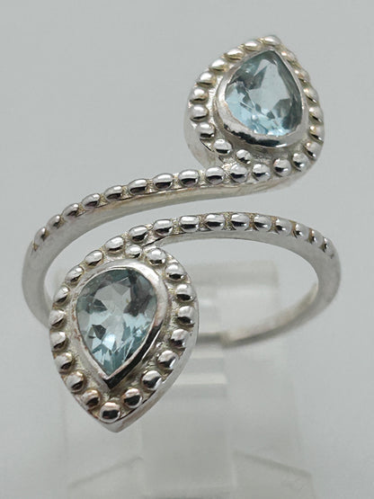 Jewelry, Woman's Ring, Aquamarine, Dual Pair Leafs, Size 8 - (JWR-42)