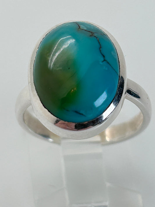 Jewelry, Women's Ring, Tibetan Turquoise, Oval, Sterling Silver Base,  Size 7 - (JWR-05)