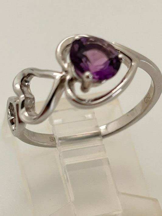 Jewelry, Women's Ring, Amethyst, Rd Shape, 1ct, Heart Designs on Ring, Size 7 - (JWR-59)