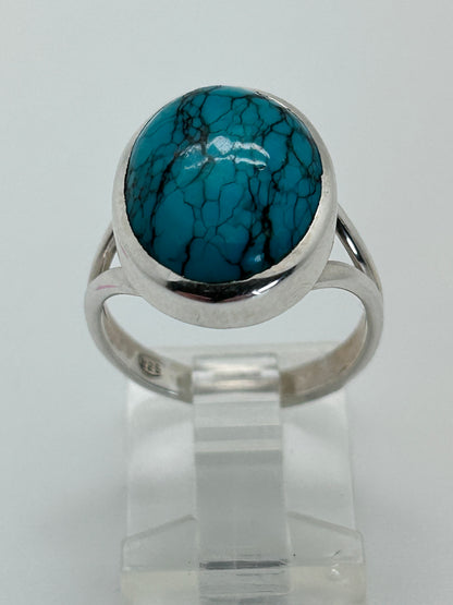 Jewelry, Women's Ring, Tibetan Turquoise, Sterling Silver Base, Size 7 - (JWR-06)