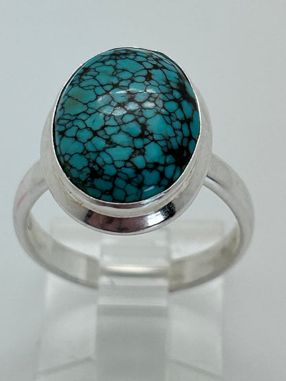 Jewelry, Women's Ring, Tibetan Turquoise, Oval, Sterling Silver Base, Size 7 - (JWR-07)