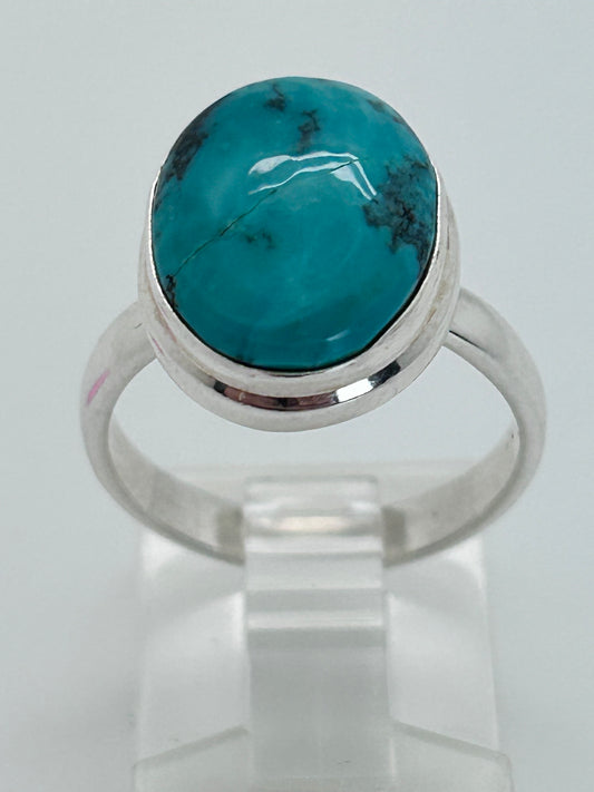 Jewelry, Women's Ring, Tibetan Turquoise, Oval, Sterling Silver, Size 6 - (JWR-08)