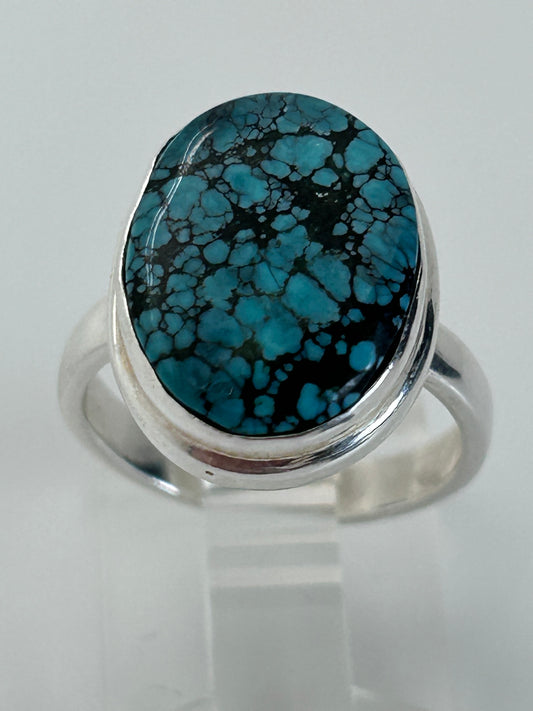 Jewelry, Women's Ring, Tibetan Turquoise, Oval, Sterling Silver, Size 7 - (JWR-09)