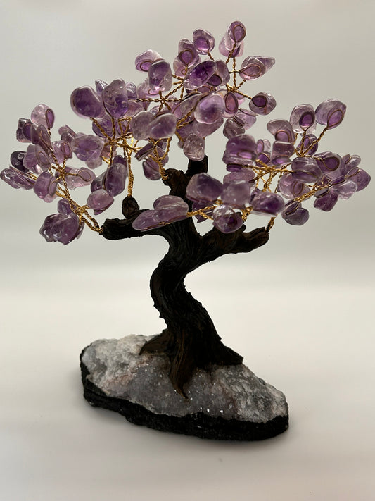 Home & Office Decor, Crystal Tree, Amethyst, 120 Stones, 10" Tall on White Quartz Base - (DCT-09)