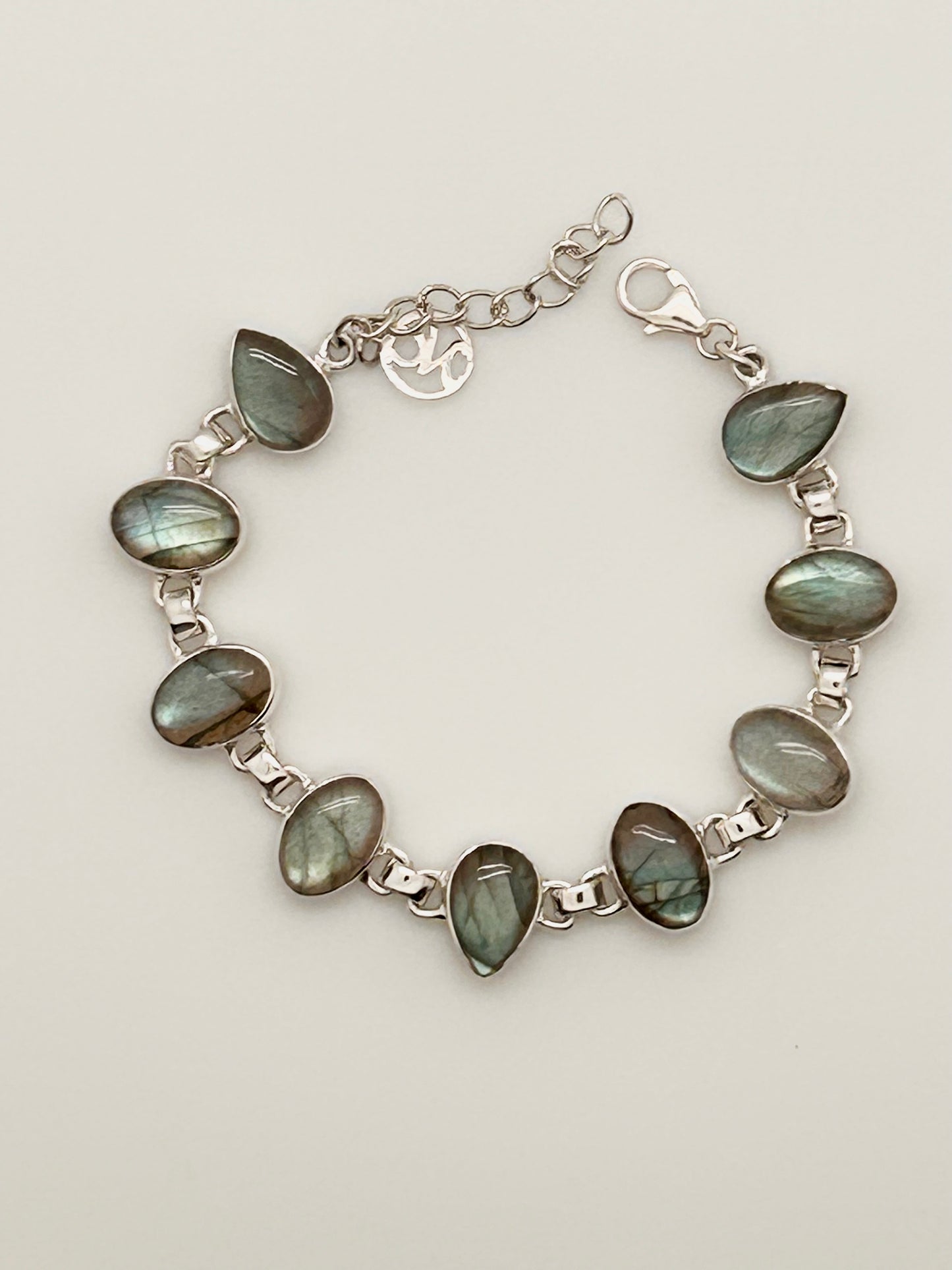 Jewelry, Bracelet, Labradorite, 9 Stones, Sterling Silver, 16g - (JB-01c)