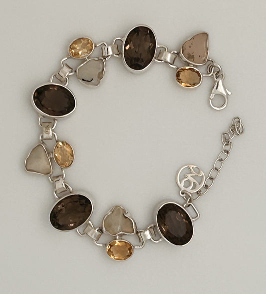 Jewelry, Bracelet, Smoky Quartz, Opal, Citrine, 12 Stones, Sterling Silver - (JB-04)