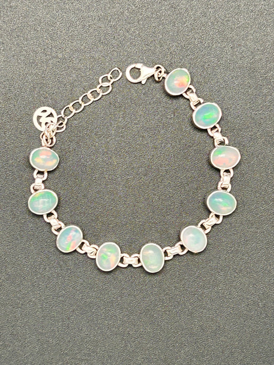 Jewelry, Bracelet, Ethiopian Opal, 10 Stones, Sterling Silver, 12g - SKU(JB-07)