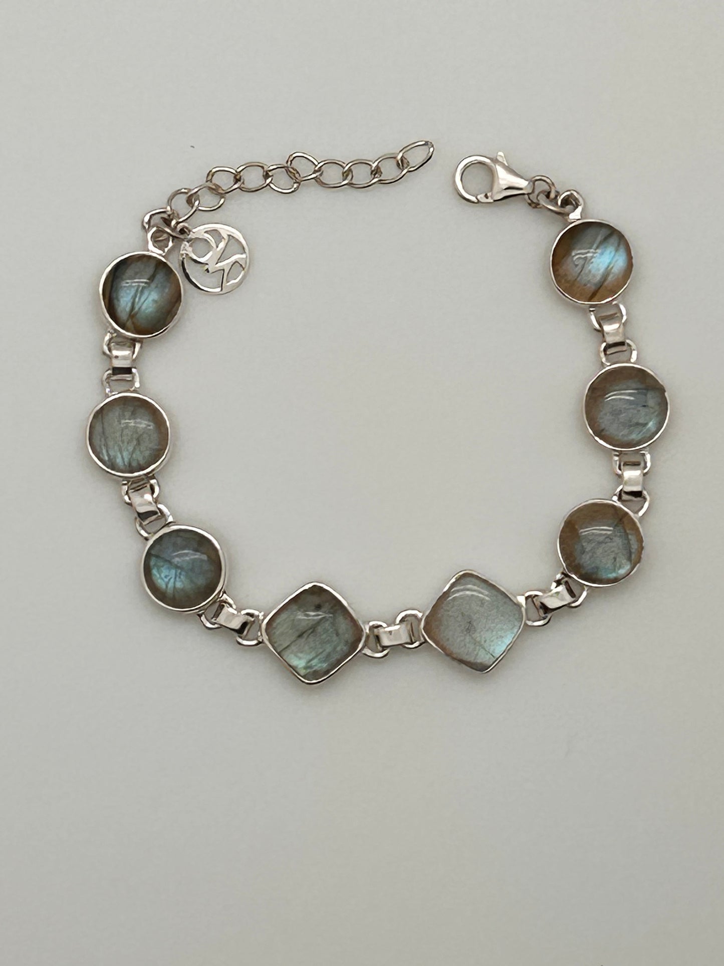 Jewelry, Bracelet, Labradorite, 8 Stones, Sterling Silver, 16g - (JB-01b)