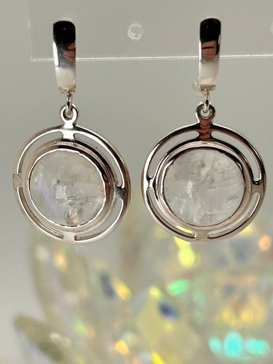 Jewelry, Earrings, Moonstone, Round, Circle Frame, 11mm (SKU JE-03)