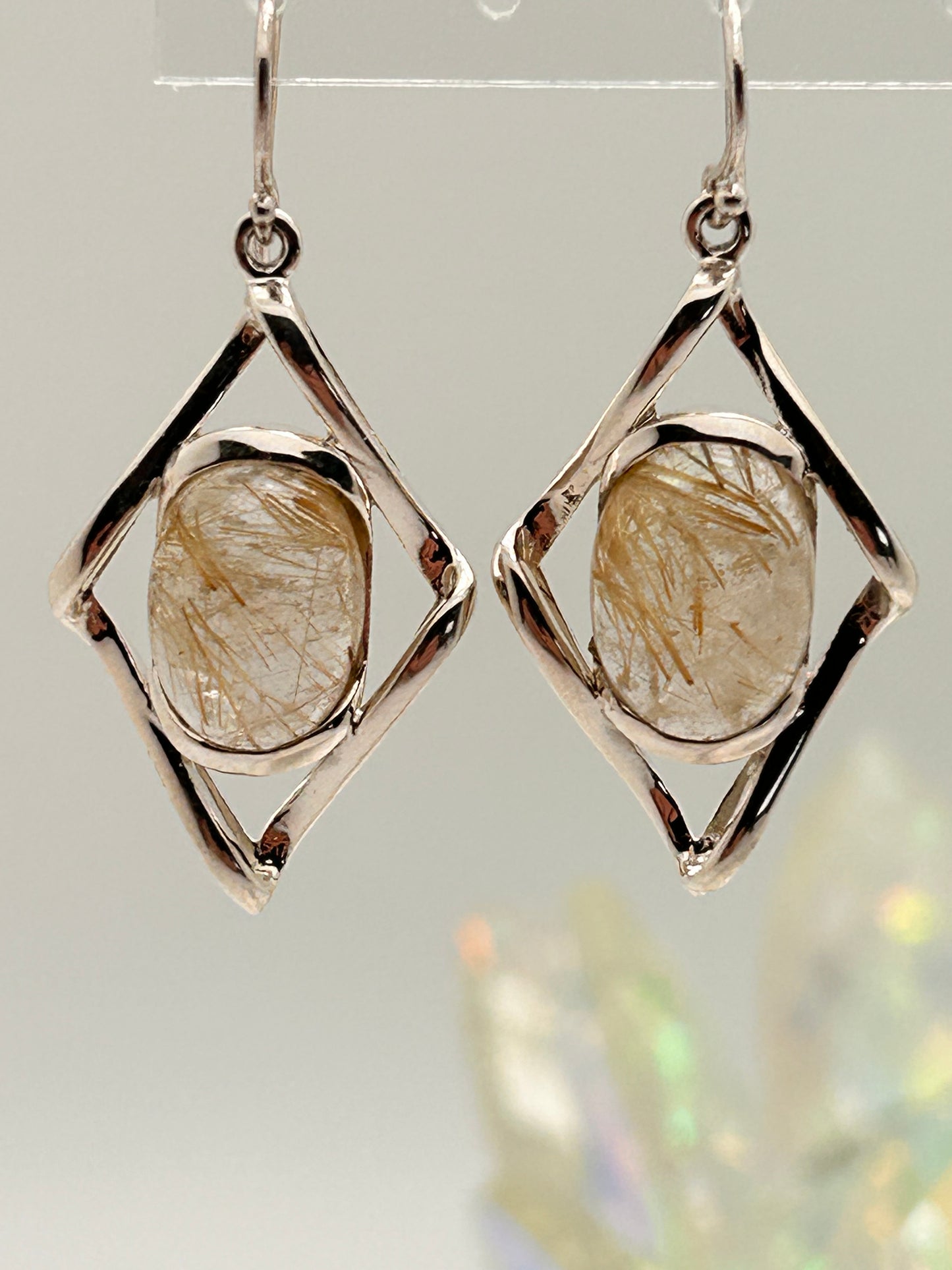 Jewelry, Earrings, Rutilated Quartz,  Oval, Framed, Sterling Silver,12x9mm - SKU(JE-04