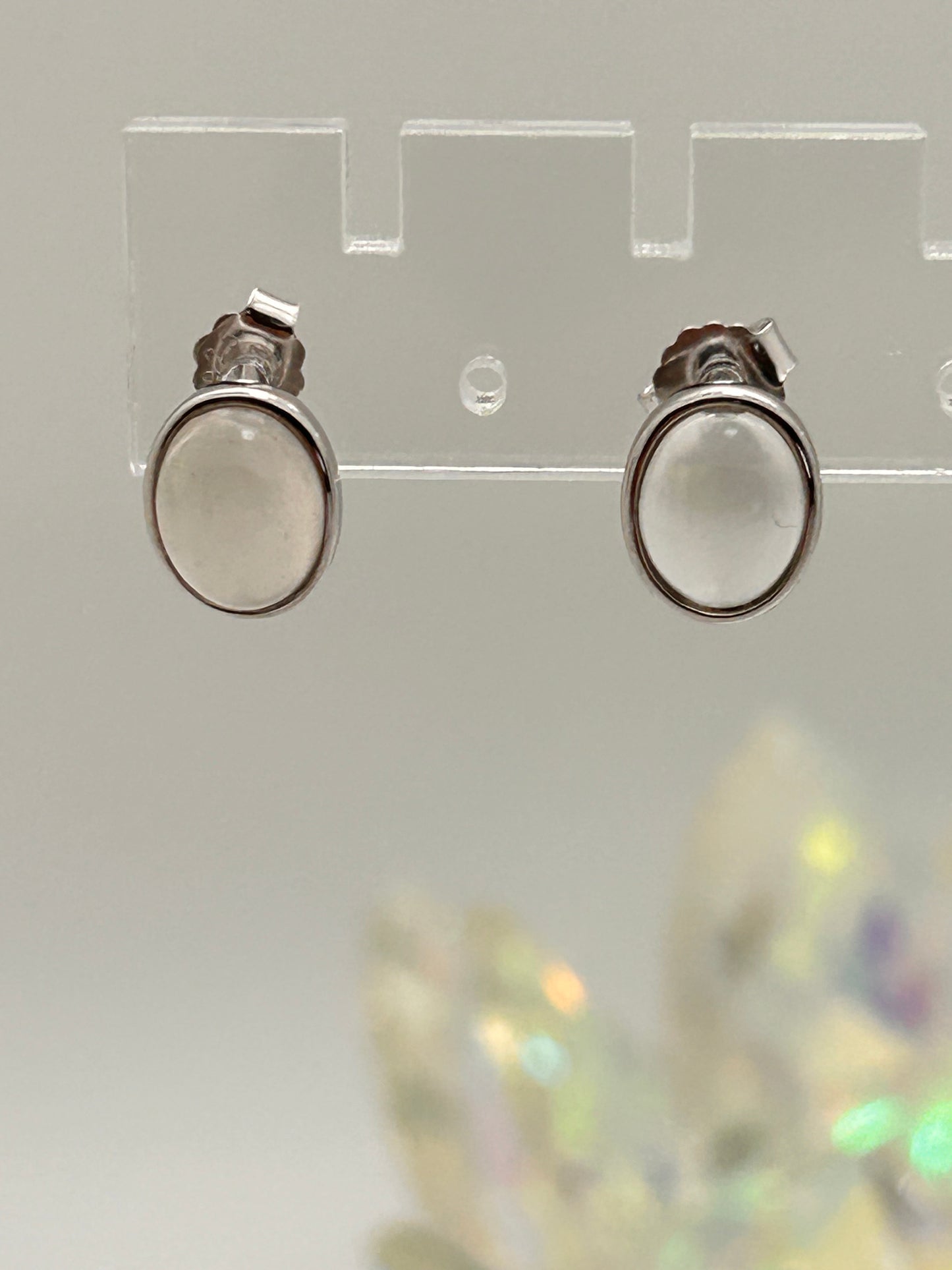 Jewelry, Earrings, Moonstone, Solitaire, Sterling Silver, 8x6mm - SKU(JE-06a)