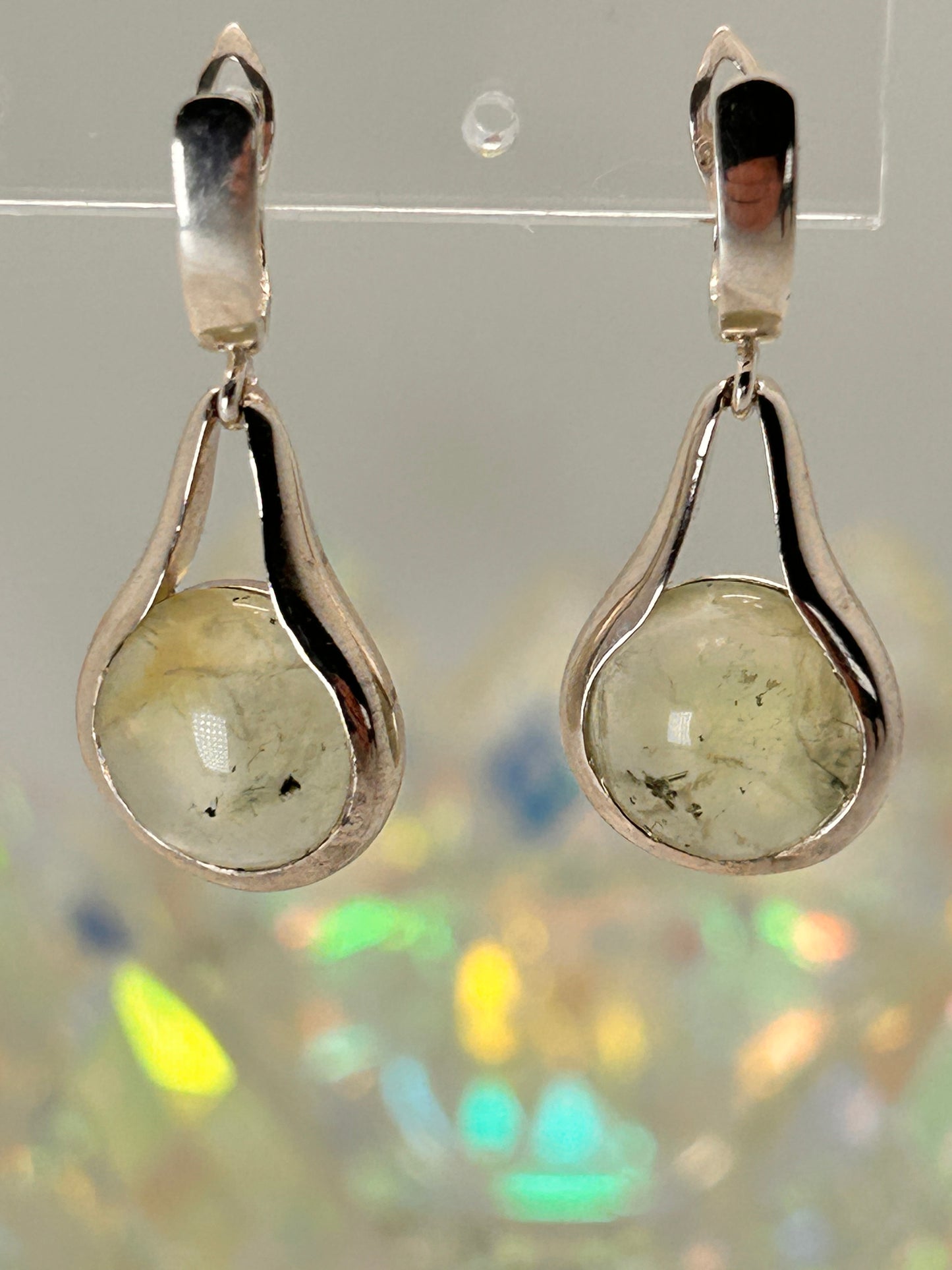 Jewelry, Earrings, Prehnite, Round Teardrop Frame, Sterling Silver, 10mm - SKU(JE-11)