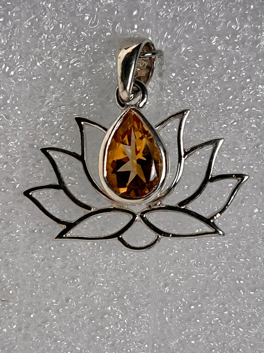 Jewelry, Pendant, Citrine, Halo Silver Lotus V Bail, Centered with Bezel set Drop Cut Faceted - SKU(JP-06)