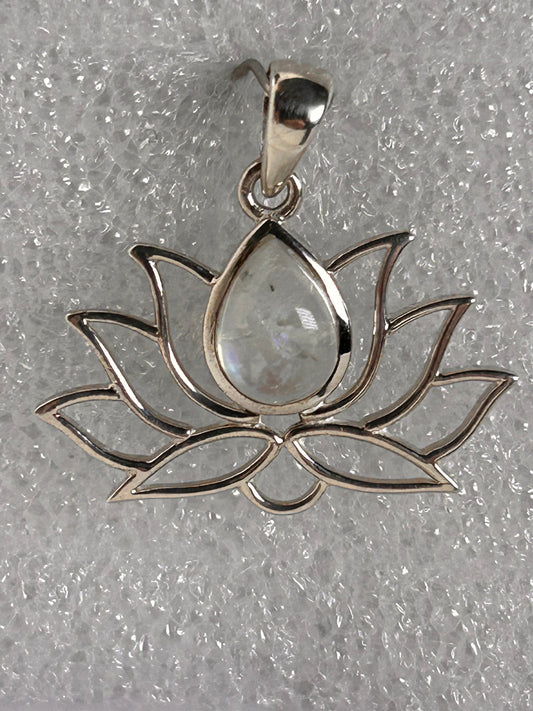 Jewelry, Pendant, Rainbow Moonstone, Halo Silver Lotus V Bail - SKU(JP-08)