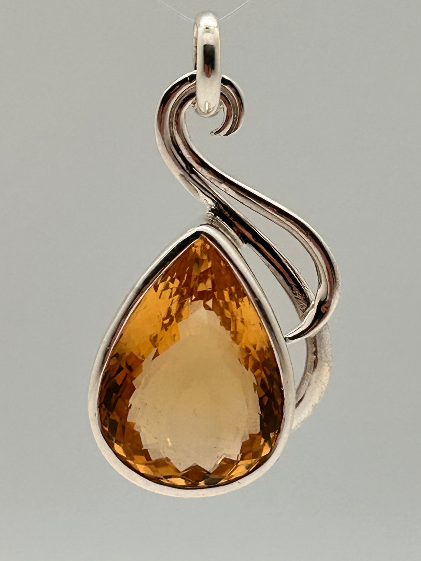 Jewelry, Pendant, Citrine, Drop Cut Bezel Set Faceted stone with One sided Double S Shaped Frame - SKU(JP-10)