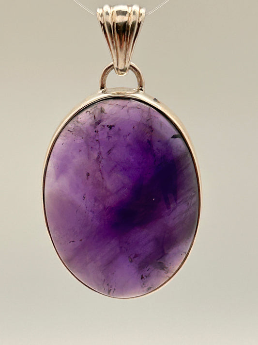 Jewelry, Pendant, Cabochon Amethyst, Oval Shape, Silver Pendant - SKU(JP-11)