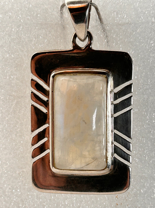 Jewelry, Pendant, Rainbow Moonstone, Rectangular Cut Bezel Set - SKU(JP-17)