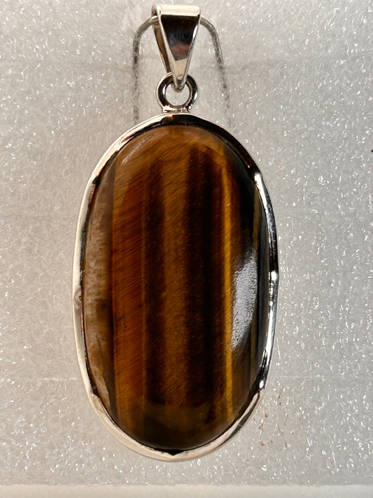 Jewelry, Pendant, Tiger Eye, Oval Cut Wave Set, V Bail Silver Pendant - SKU(JP-18)