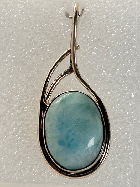 Jewelry, Pendant, Larimar, Oval Shape, Cabochon Larimar Silver Pendant - SKU(JP-20)