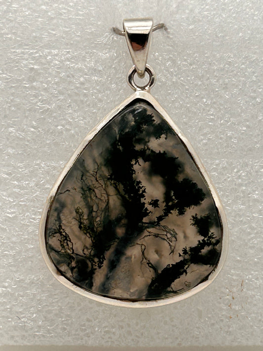 Jewelry, Pendant, Moss Agate, Mix Cut Wave Set, V Bail Silver Pendant - SKU(JP-29)