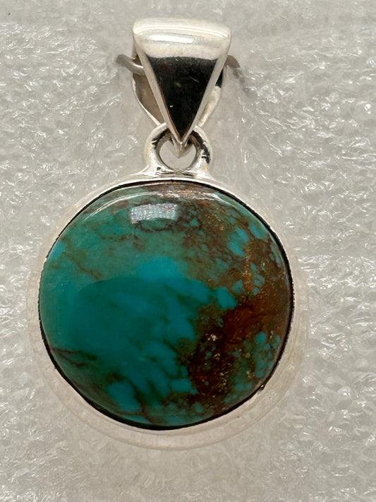 Jewelry, Pendant, Tibetan Turquoise, Round, Sterling Silver - SKU(JP-35a)