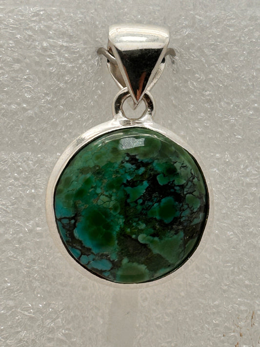 Jewelry, Pendant, Tibetan Turquoise, Round, Sterling Silver - SKU(JP-35b)