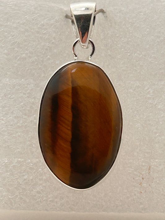 Jewelry, Pendant, Tiger Eye, Oval, Sterling Silver - SKU(JP-39)