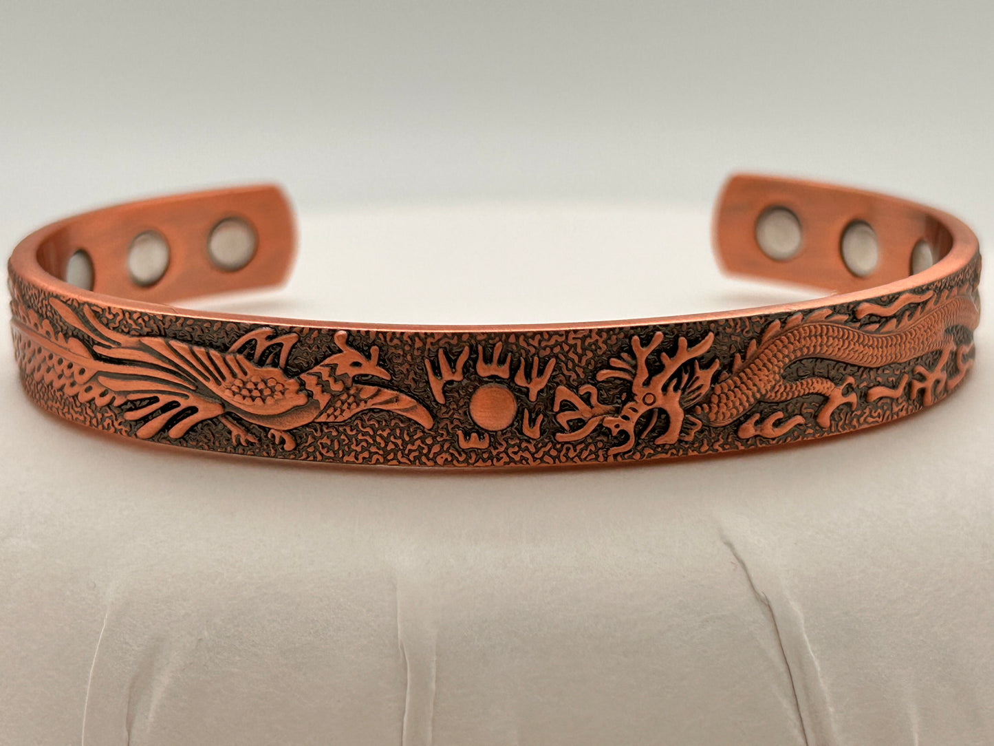 Jewelry, Bracelet, Magnetic Copper Bracelet - Phoenix & Dragon - Antique Copper - SKU(JB-18)